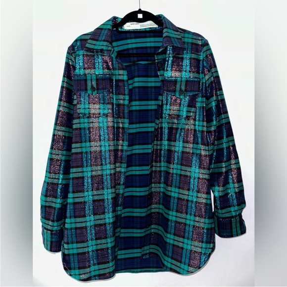 RARE OFF-WHITE c/o VIRGIL ABLOH Oversized Metallic Plaid Overshirt Button up XXS - Picture 7 of 10